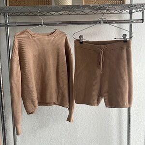 Lush Tan Knit Sweater and Shorts Set